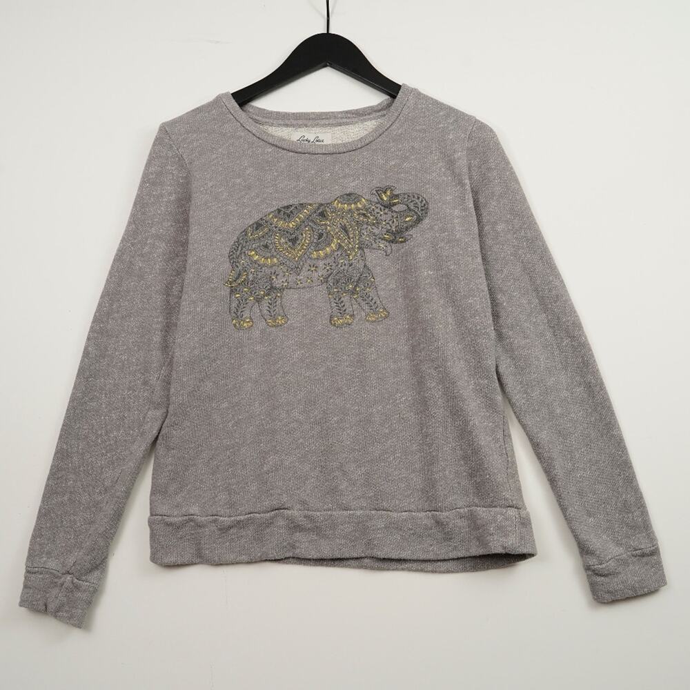 LUCKY LOTUS Brand Elephant Embroidered Pullover Lucky Brand M